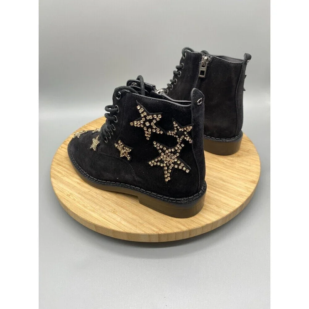 Coach Watts Star Boots Black Sued Side Zip Western Rhinestones G2313 Womens 5 B - Picture 5 of 13